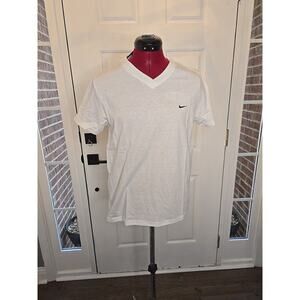 NWT Vintage Nike Shirt Women's Medium V Neck White Swoosh Logo Circa 1990s
